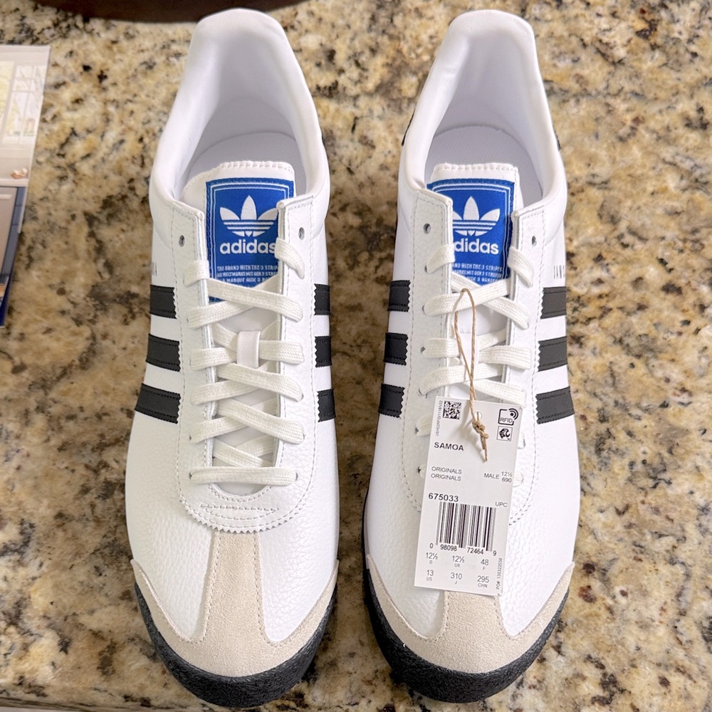 Adidas Men's Samoa White and Black Sneakers with Blue Accents - Picture 4 of 9